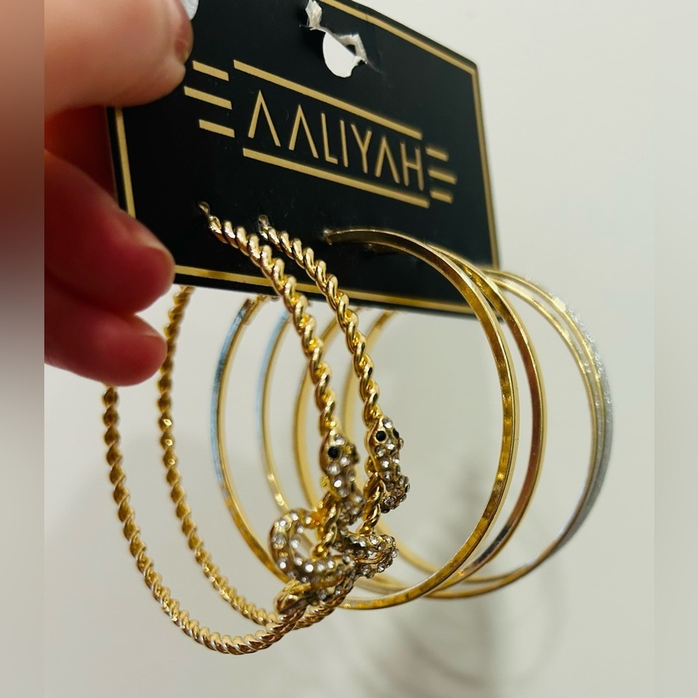 gold hoop earring set    3 piece large hoops - Picture 2 of 4